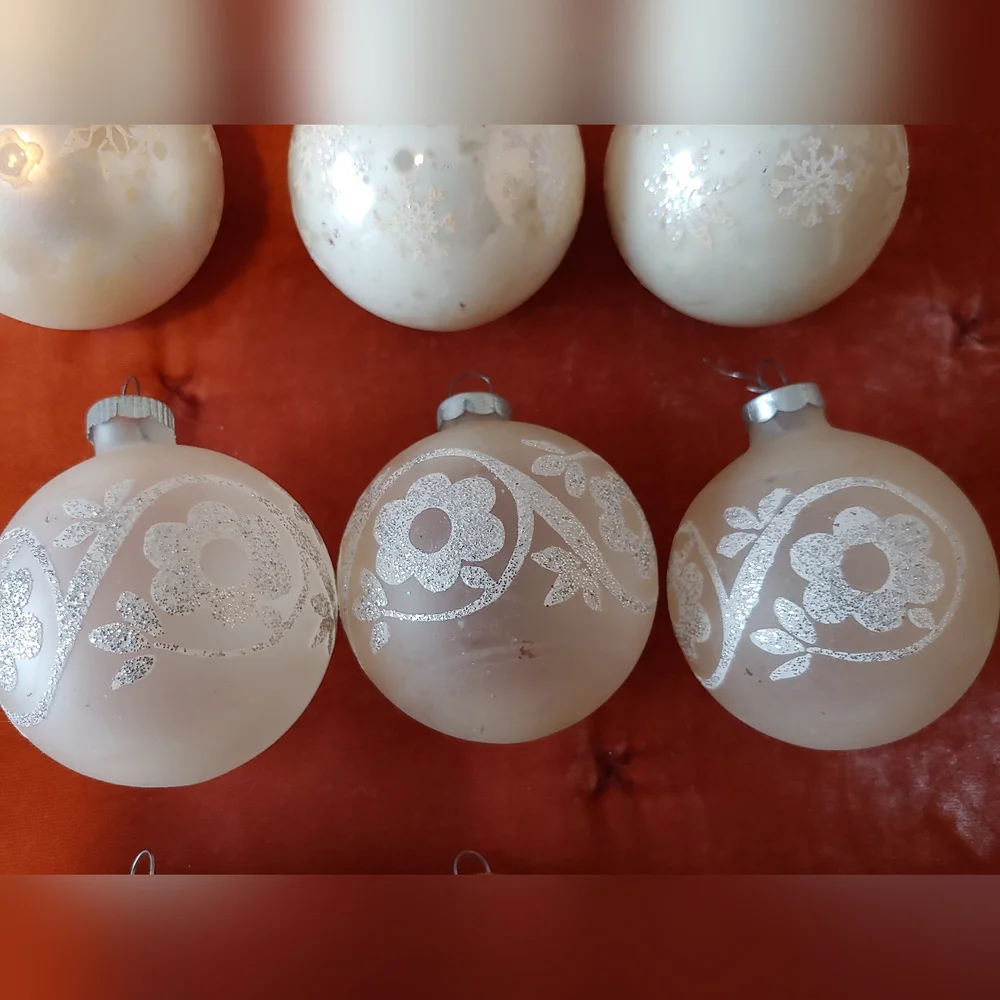 Vintage white Christmas ornaments - set of 8
